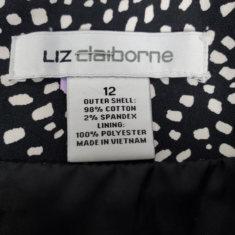 Liz Claiborne Womens‎ Black White Abstract Dot Cotton Pencil Skirt Size 12 Lined - Picture 3 of 9